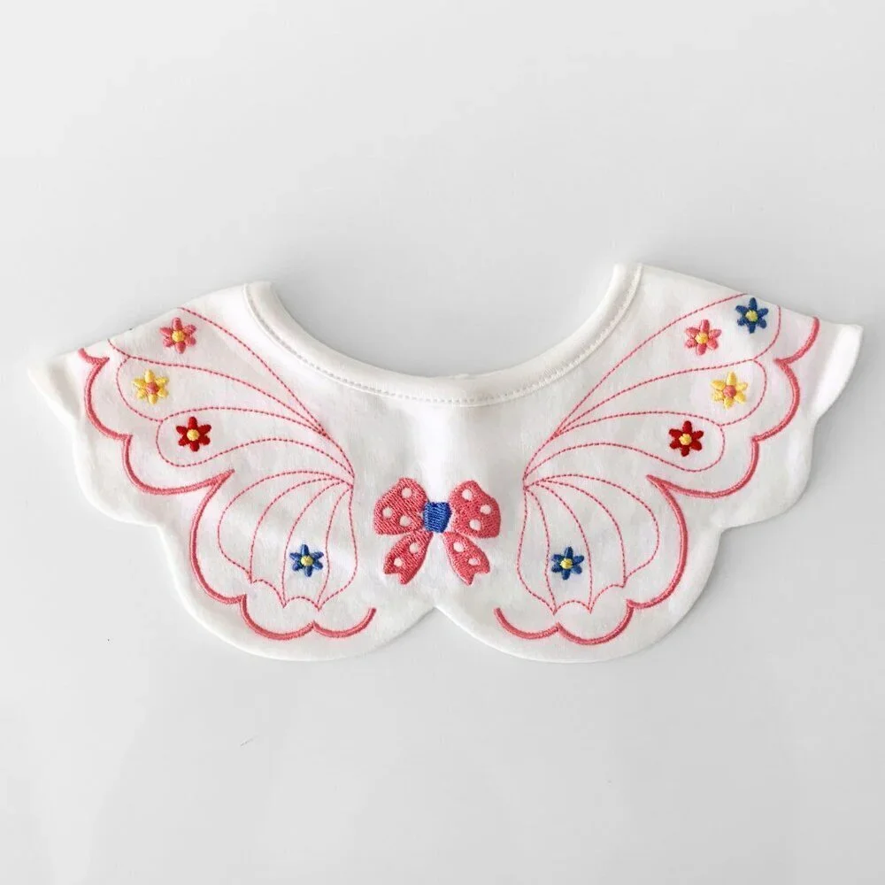 NWT Pretty Boutique Baby Girls Bibs Scalloped Edge Butterfly Embroidery Set of 3